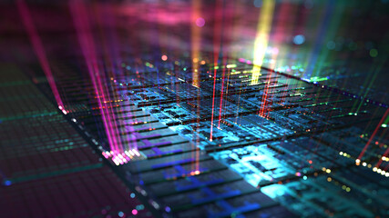 Machine learning Process, artificial intelligence, Machine learning and Deep data mining. Modern computer technologies concept. 3D rendering © Quardia Inc.