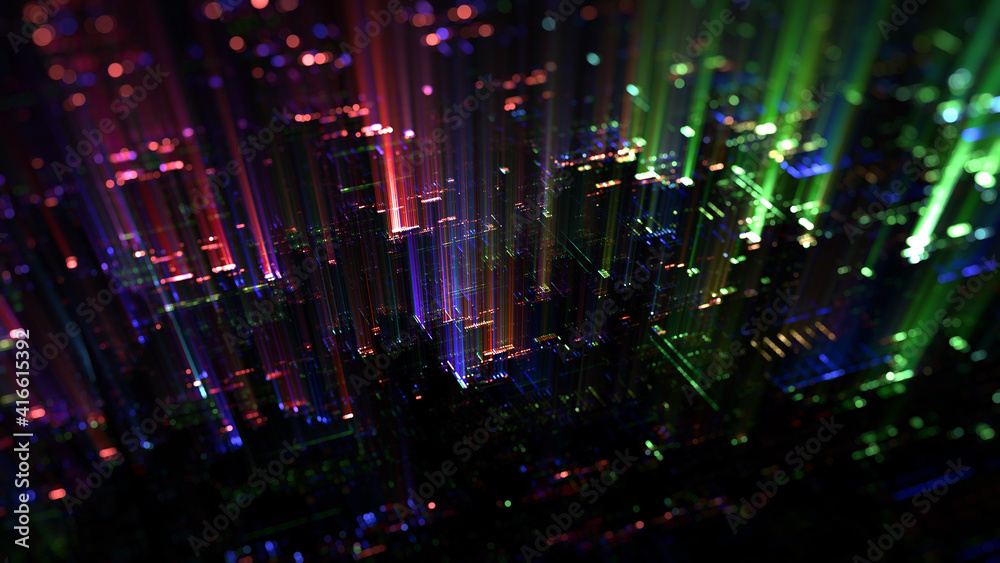 Poster abstract technological background with glowing data beam spreading in the digital circuit space. dat