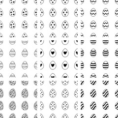 Easter set of seamless patterns from hand drawn doodle eggs.
