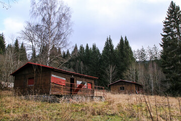 The abandoned child or scout camp site in the middle of the woods in Czech Republic. unused for long time. 