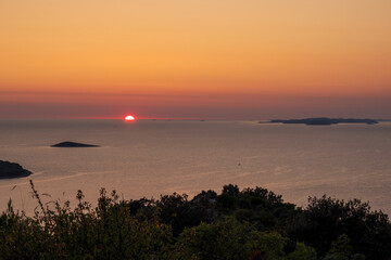 Sunset over the sea. Croatia. Primo&scaron;ten.