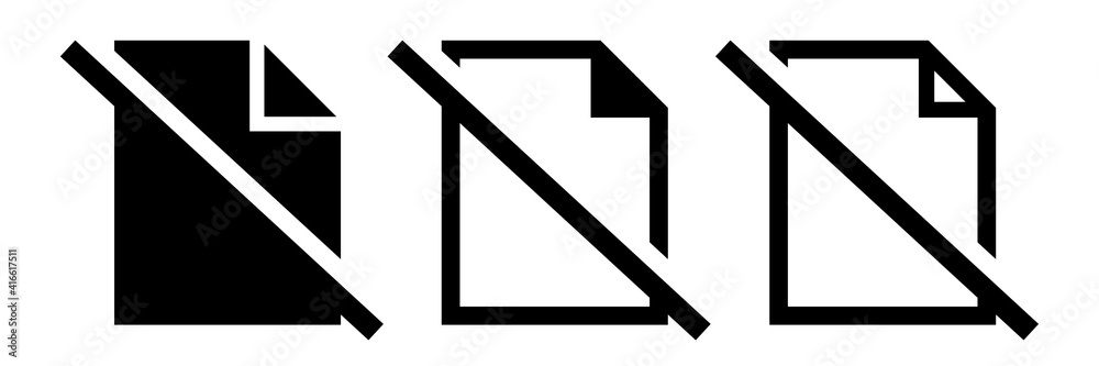 Poster no file document icons set. delete file symbol. cross paper document vector illustration.