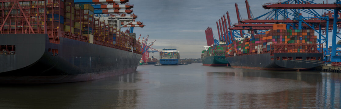 Panorama of a container terminal in the port of Hamburg 