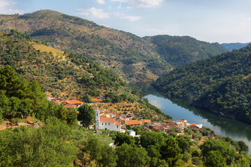 Fototapeta na wymiar Amieiro village over Tua River, Portugal