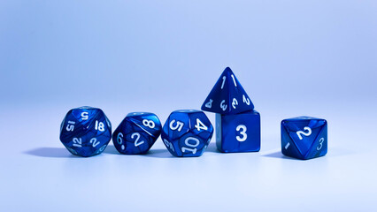 close up of blue role playing gaming dice