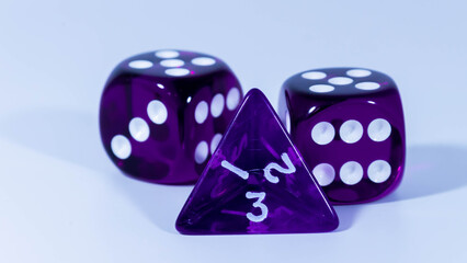 close up of role playing purple dice