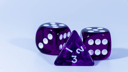 close up of role playing purple dice