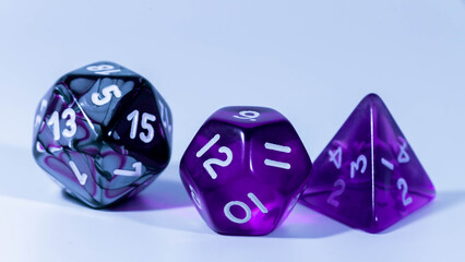 close up of role playing purple dice