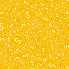 American dollar coins seamless pattern. Gorgeous scattered USD coins. Big win or success concept. US