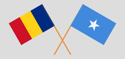 Crossed flags of Romania and Somalia. Official colors. Correct proportion