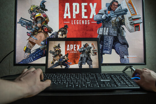 PC Gaming. Playing Apex Legends Video Game On Computer