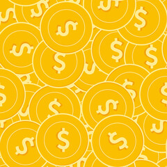 American dollar coins seamless pattern. Fine scattered USD coins. Big win or success concept. USA ch