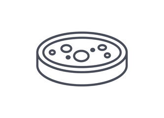 Chemistry icon of a petri dish with culture medium for growing bacteria and fungi in a laboratory, line drawn vector illustration isolated on white background