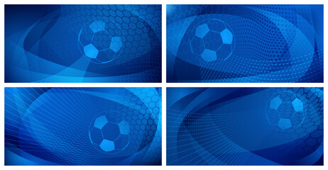 Set of four football or soccer backgrounds with big ball in blue colors © Olga Moonlight