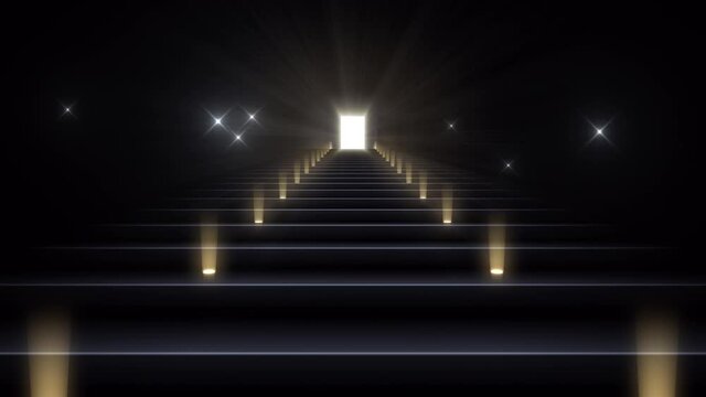 Door Opening to the brilliant Future, way to Heaven and Success. Go up the stairs.