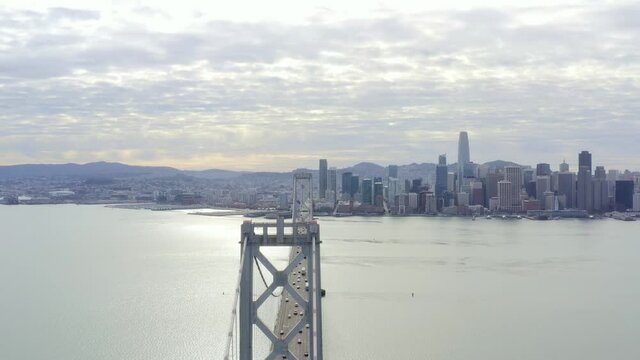 Aerial: Traffic on the bridge, drove view