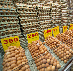 Un stand d'oeufs à la Plaza de Mercado de Paloquemao, Bogota, Colombie