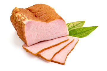 Smoked pork meat, isolated on white background. High resolution image