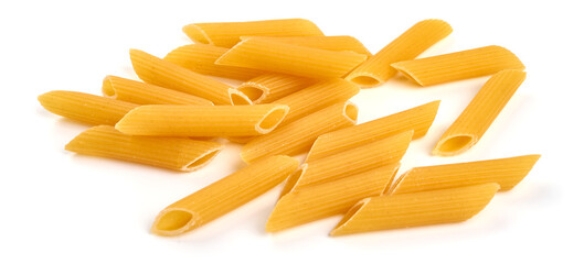Penne pasta, close-up, Itallian food, close-up, isolated on white background