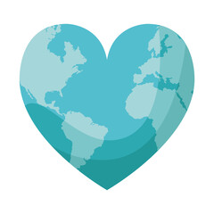 world planet earth with heart shape isolated icon