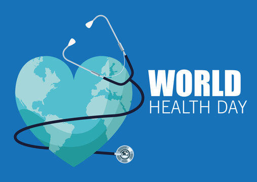 world health day lettering with earth heart and stethoscope