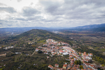 Fototapeta na wymiar Belmonte historic village drone aerial view of castle in Portugal