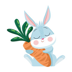 cute easter rabbit hugging carrot character