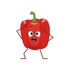 Cute bell pepper character with emotions in a panic grabs his head