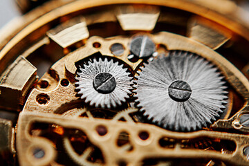 Time concept. clock mechanism close-up view.