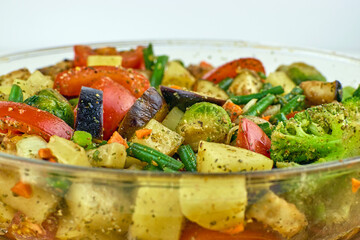 Vegetable stew, close-up. Colorful vegetables with spices.