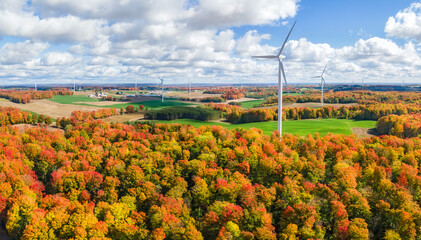 Autumn sunny day with wind turbines in central Michigan farmland near Cadillac Michigan © Craig Zerbe