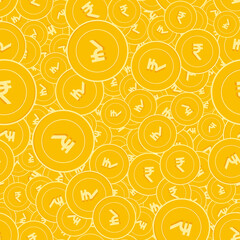 Indian rupee coins seamless pattern. Extraordinary scattered INR coins. Big win or success concept.