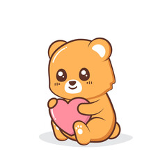 cute brown bear hugging a heart