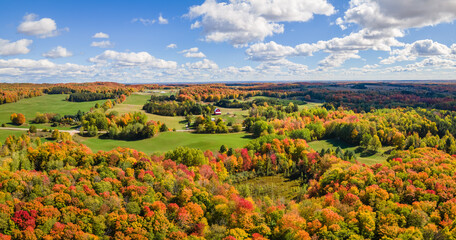 Colorful scenic drive in autumn through the central Michigan farm countryside near Cadillac