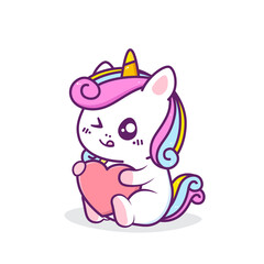 cute unicorn hugging a heart