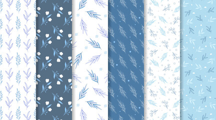 Beautiful flower and leaves seamless pattern collection set