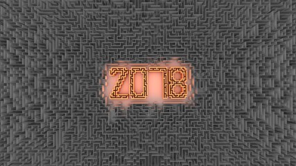 3D illustration of number 2078 in a center of a maze
