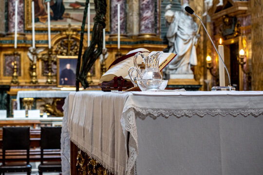 Catholic Church Altar With Bible And Communion Items - Rome Italy