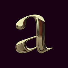 Alphabet letter a with metallic gold texture, 3D rendering, golden font, premium lowercase typography for poster, banner, cover 