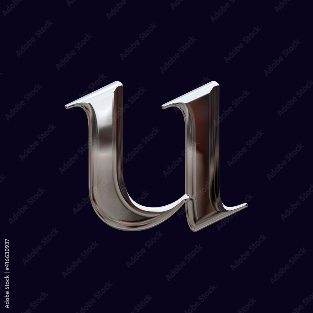 Wall mural Alphabet letter u with glossy metal texture (chrome, steel, silver), 3D rendering,  metallic font, premium lowercase typography for poster, banner, cover	 - Wall murals