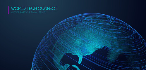 World map blue vector, cyberspace, and visual energy. Computer world connectivity structure analysis. Internet network and science, technology background vector.