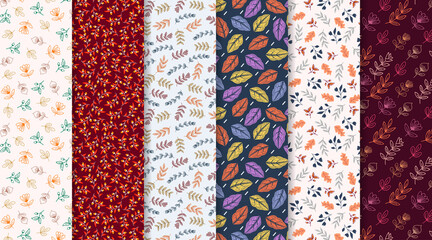 Romantic leaves and floral seamless pattern