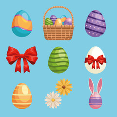 bundle of nine happy easter set icons