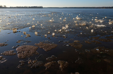View of the lake Wandlitz in the melting ice - Brandenburg Germany