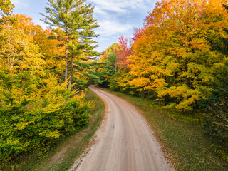 Colorful scenic drive in autumn through the central Michigan countryside near Cadillac