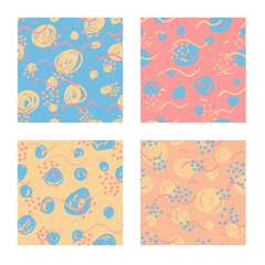 Fototapeta na wymiar Blue, pink, yellow repeating pattern. Set of seamless textures.