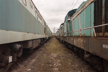 Obraz premium Abandoned train graveyard in Łódź, Poland