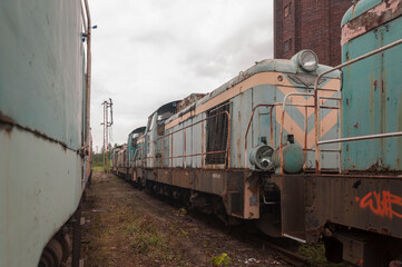 Obraz premium Abandoned train graveyard in Łódź, Poland