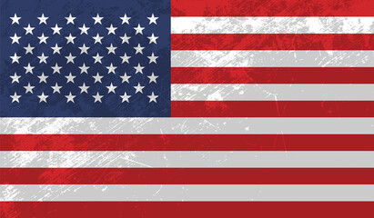American flag. Grunge old flag USA isolated white background.