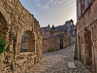 Alleyway in the medieval village of Les-Baux-de-Provence, south of France.